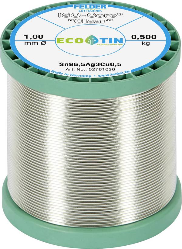 Felder ISO-Core "Clear" SAC305 Étain à souder bobine Sn96,5Ag3Cu0,5 0.500 kg 1 mm