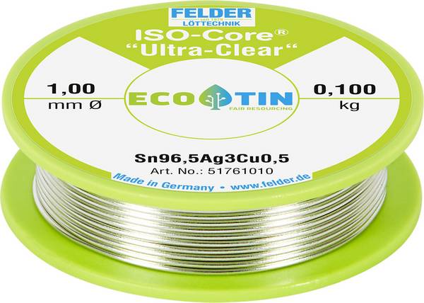 Felder ISO-Core "Ultra Clear" SAC305 Étain à souder bobine Sn96,5Ag3Cu0,5 0.100 kg 1 mm