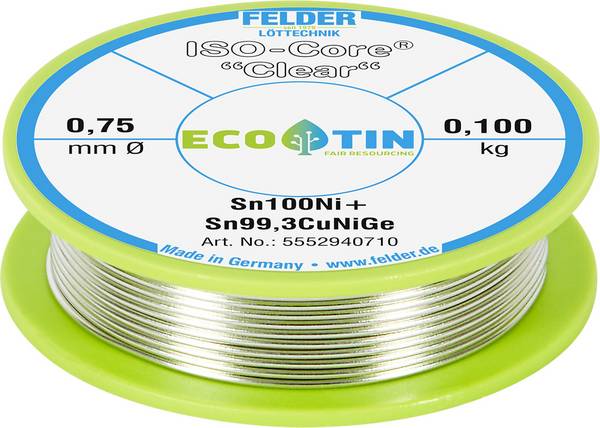 Felder ISO-Core "Clear" Sn100Ni+ Étain à souder bobine Sn99,25Cu0,7Ni0,05 0.100 kg 0.75 mm