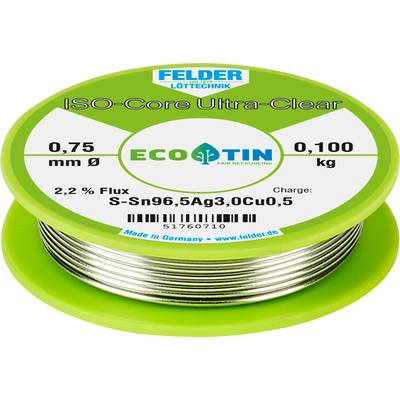 Felder Löttechnik ISO-Core "Ultra Clear" SAC305 Étain à souder bobine Sn96,5Ag3Cu0,5  0.100 kg 0.75 mm