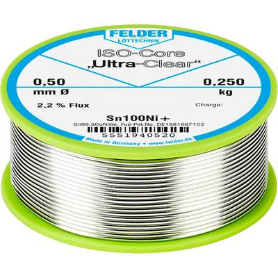 Felder Löttechnik ISO-Core "Ultra-Clear" Sn100Ni+ Étain à souder sans plomb bobine Sn99,25Cu0,7Ni0,05  0.250 kg 0.5 mm