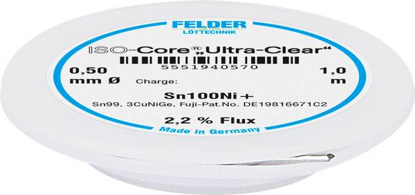Felder ISO-Core "Ultra-Clear" Sn100Ni+ Étain à souder sans plomb bobine Sn99,25Cu0,7Ni0,05 0.5 mm