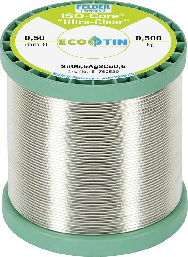 Felder ISO-Core "Ultra Clear" SAC305 Étain à souder bobine Sn96,5Ag3Cu0,5 0.500 kg 0.5 mm