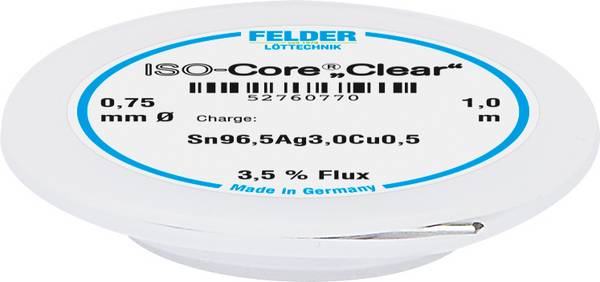 Felder ISO-Core "Clear" SAC305 Étain à souder bobine Sn96,5Ag3Cu0,5 0.75 mm