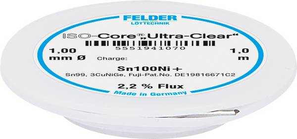Felder ISO-Core "Ultra-Clear" Sn100Ni+ Étain à souder sans plomb bobine Sn99,25Cu0,7Ni0,05 1 mm