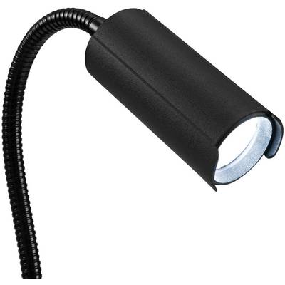 Lampe de lecture noire à col flexible, éclairant avec une lumière blanche et brillante. Idéale pour un éclairage ciblé, par exemple lors de la lecture.