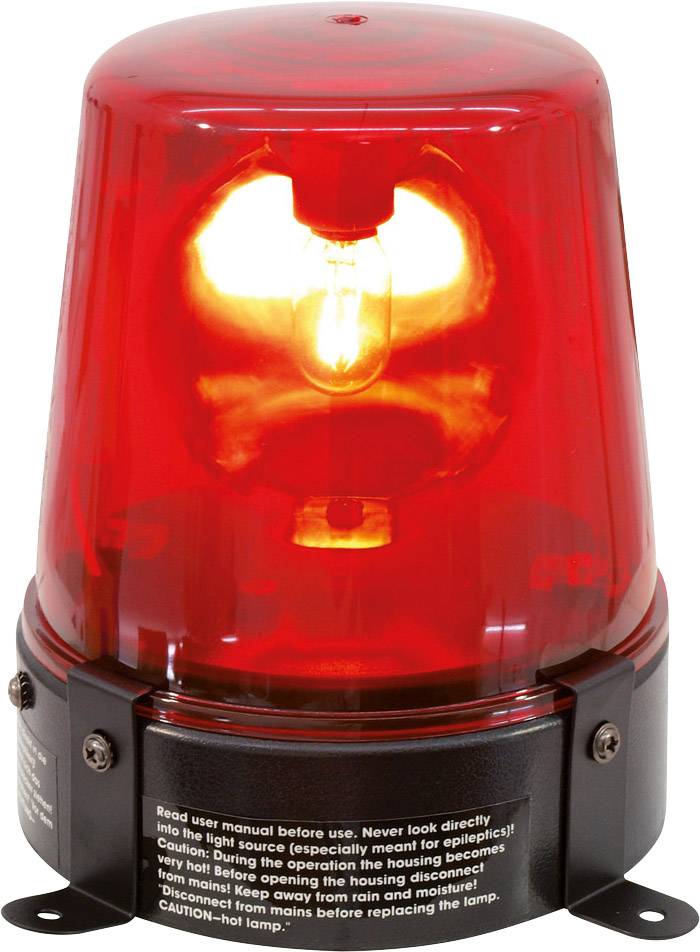 Un voyant rouge clignote ; en dessous, un avis de sécurité en anglais est visible.