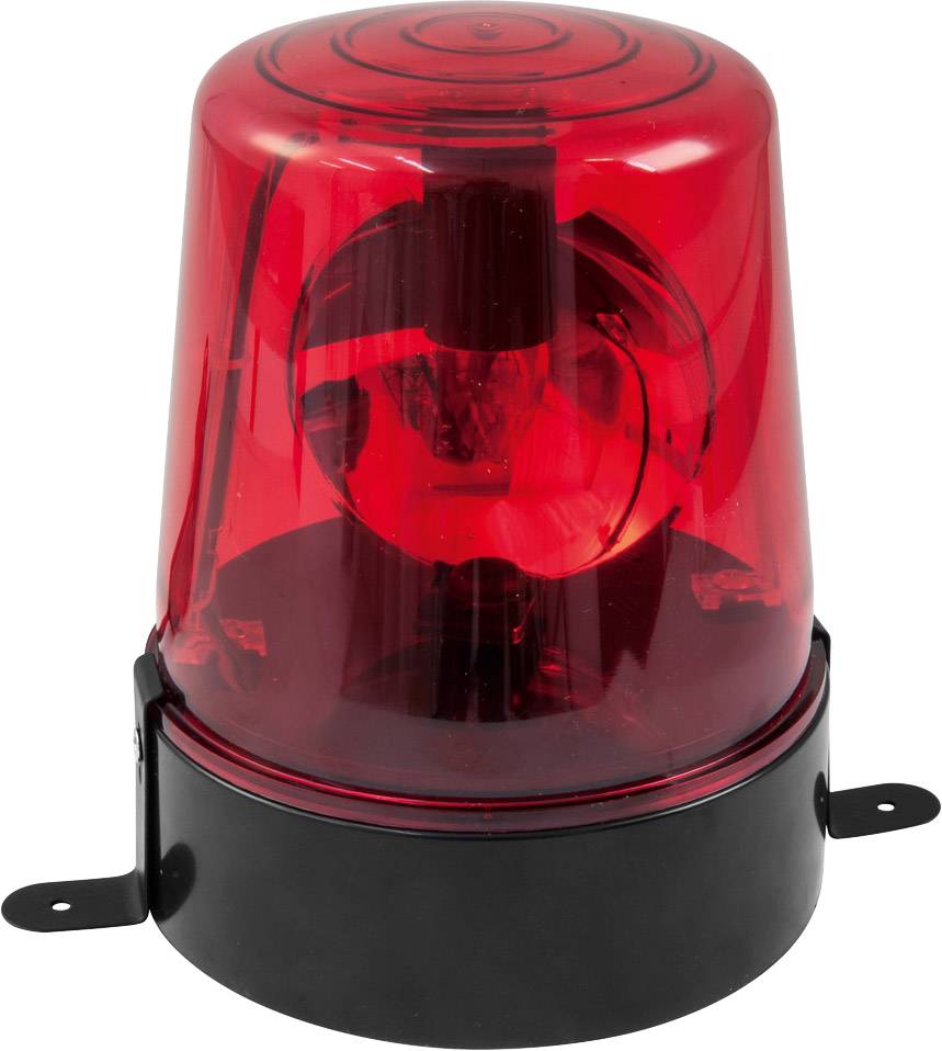 Voyant d'avertissement rouge avec lumière clignotante sur socle noir, signalant un danger ou une alarme.