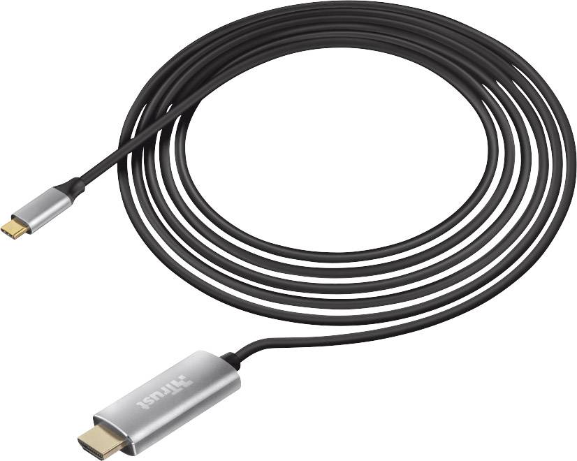 Câble USB-C vers HDMI, noir, enroulé en spirale. Un des connecteurs présente un boîtier métallique portant l'inscription « UGREEN ».