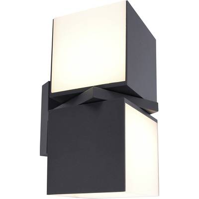 Applique murale noire composée de deux cubes lumineux superposés. Lampe de design moderne aux lignes géométriques.