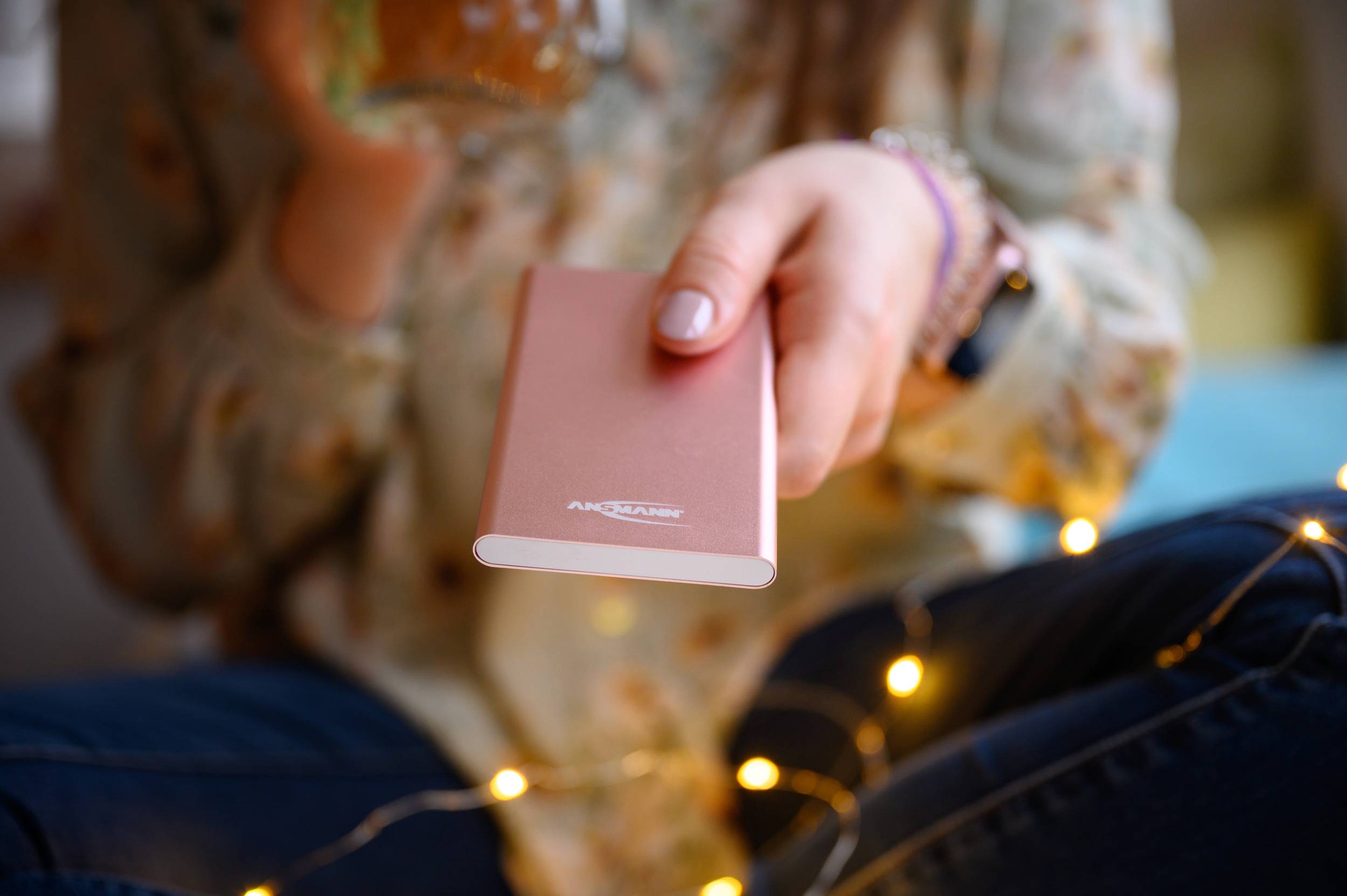 Ansmann 4Ah Powerbank (batterie supplémentaire) 4000 mAh Smart IC LiPo Micro USB, USB rose affichage du statut-4