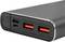 Une batterie externe noire avec deux ports USB et un port USB-C. Elle dispose de quatre voyants LED pour indiquer le niveau de charge.