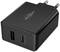 Chargeur USB noir avec deux ports, USB-A et USB-C. Adapté pour charger divers appareils électroniques.