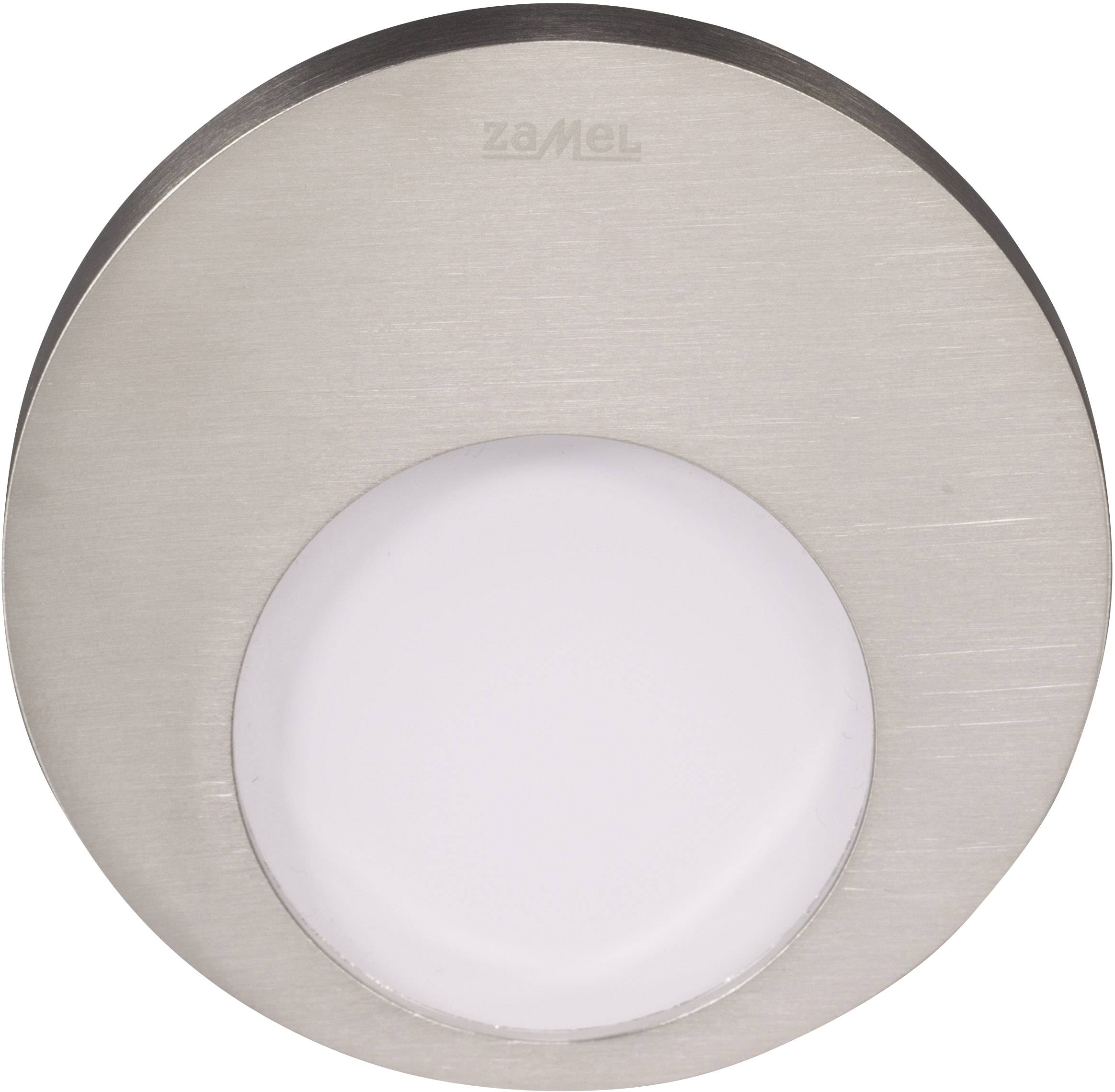Applique murale LED ronde en argent de Zamel avec un éclairage blanc central, adaptée à l'éclairage intérieur moderne.