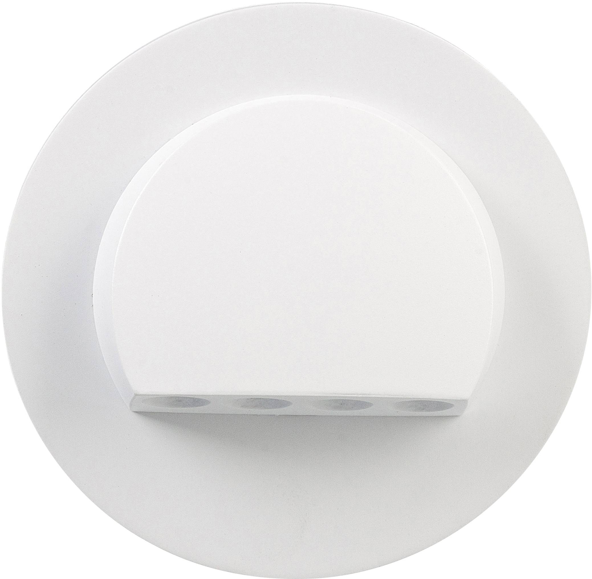 Un objet rond, plat et blanc avec un disque circulaire se chevauchant au centre, sur un fond blanc.