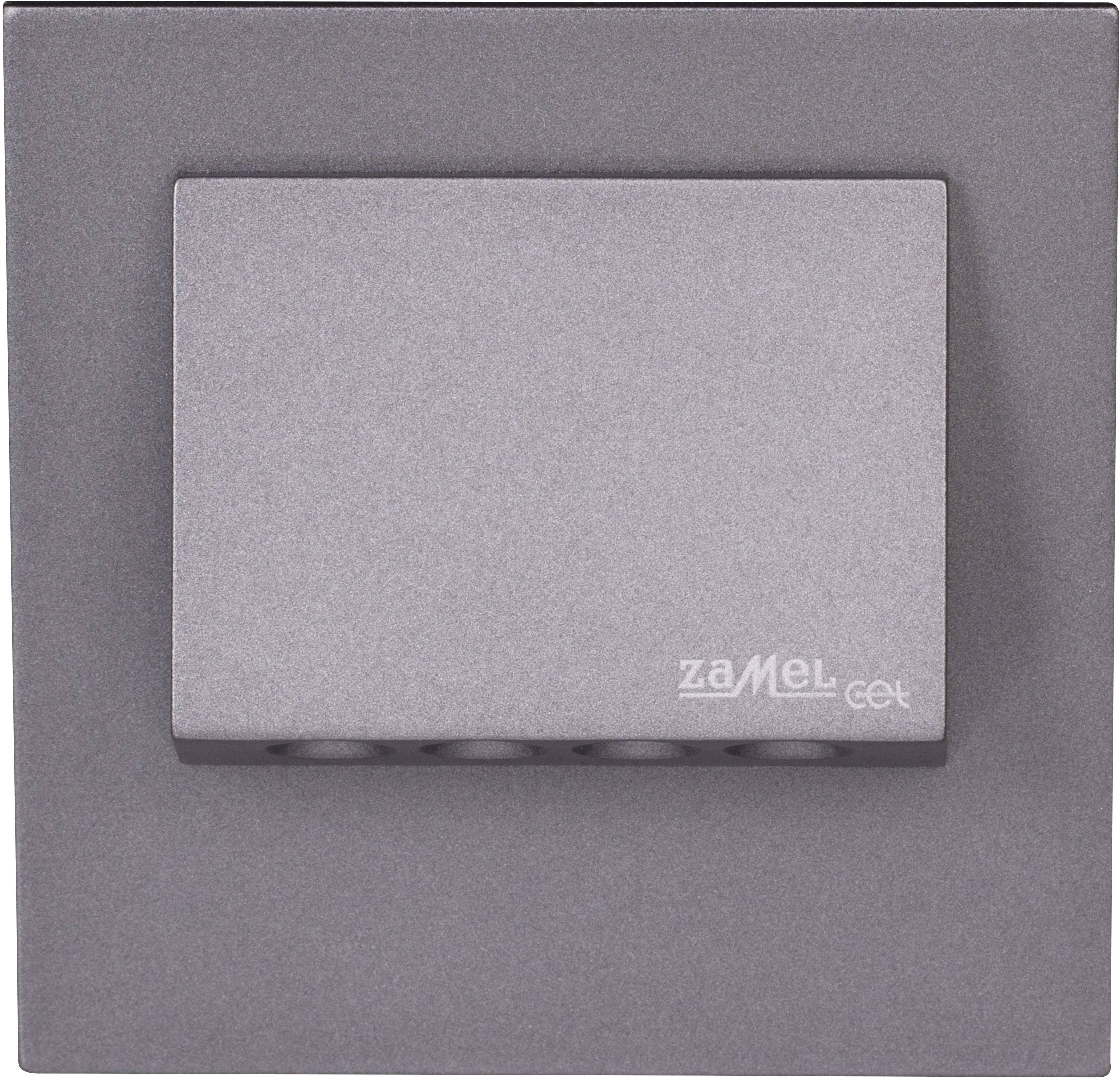 Un interrupteur mural gris de Zamel avec un design simple et rectangulaire, sans interrupteurs ou boutons visibles.