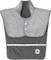 Gilet chauffant gris et argenté avec col haut et deux boutons à l'avant. Une sangle réglable est fixée sur la partie avant.