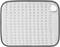 Une couverture chauffante rectangulaire grise avec une surface texturée et des coins arrondis. Un petit bouton de commande est situé en haut à droite.
