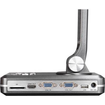 Un petit appareil électronique doté de plusieurs ports : lecteur de carte SD, HDMI, VGA, USB et DC 12V pour l'alimentation électrique.