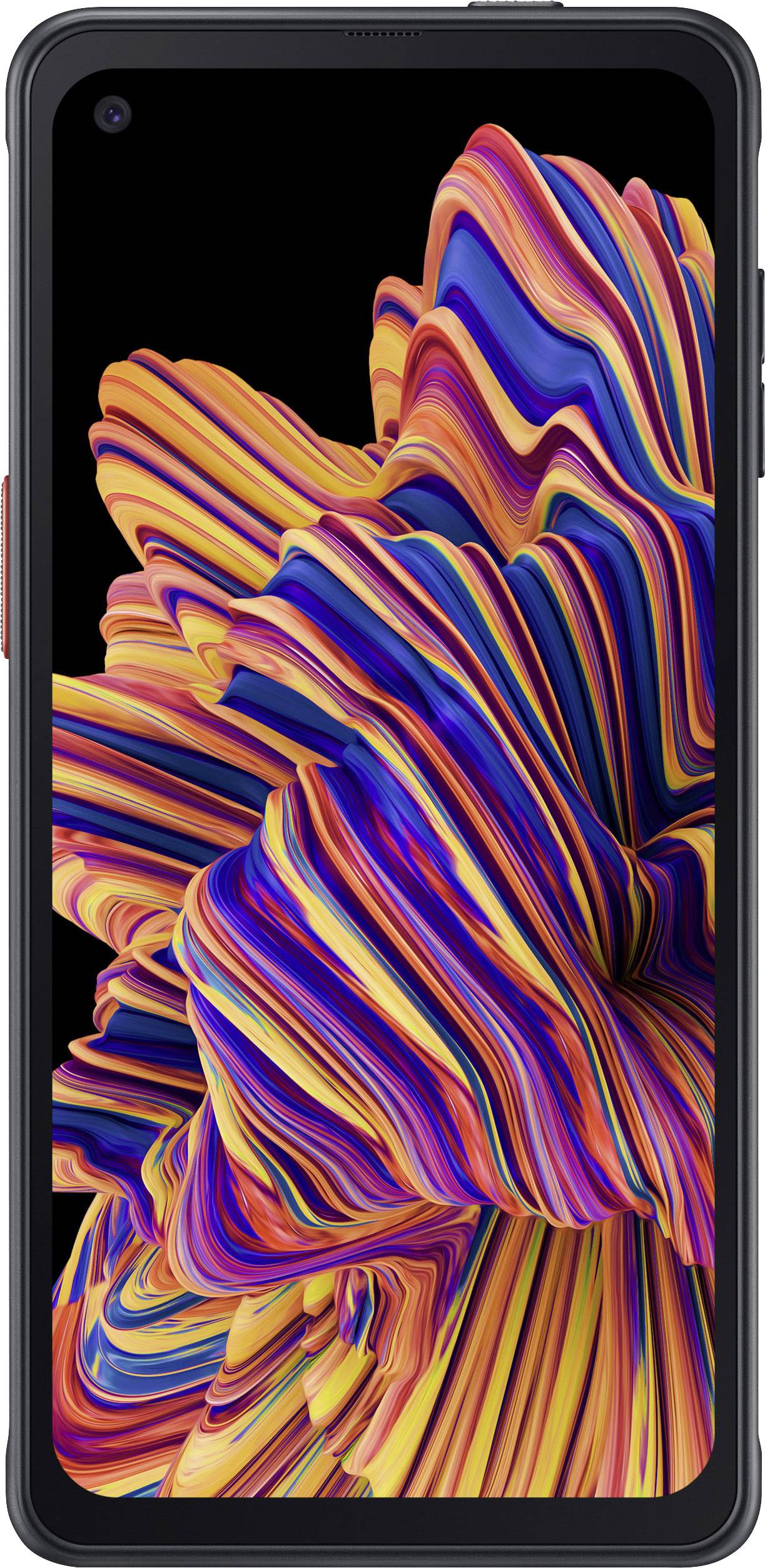 Un smartphone avec un design psychédélique et coloré sur son écran. L'image présente des bandes vives et multicolores dans différentes formes.