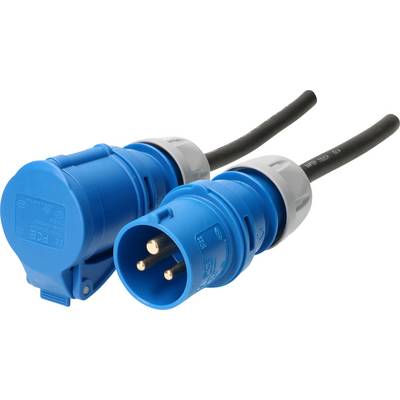 Deux connecteurs CEE bleus, mâle et femelle, avec des bagues grises, pour l'alimentation électrique industrielle, sur fond blanc.