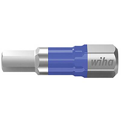 Embout hexagonal métallique avec revêtement bleu, portant l'inscription 'wiha', utilisé pour les travaux de vissage.