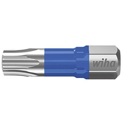 Embout 'Wiha Bit' en Metalloptik avec partie en plastique bleu, de forme cylindrique.