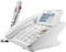 Un téléphone sans fil avec station de base et grand clavier. L'écran affiche des informations numériques et le mot 'GEEMARC'.