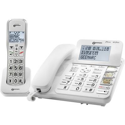 Ensemble téléphonique sans fil avec grande station de base, écran large et touches grandes dimensions, idéal pour les personnes ayant des limitations visuelles ou auditives.