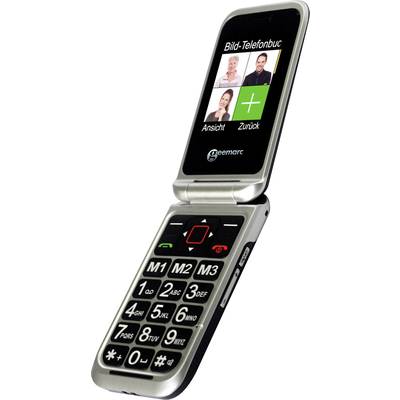 Geemarc CL8500 Téléphone portable à clapet pour séniors Touche SOS, avec station de charge anthracite, argent