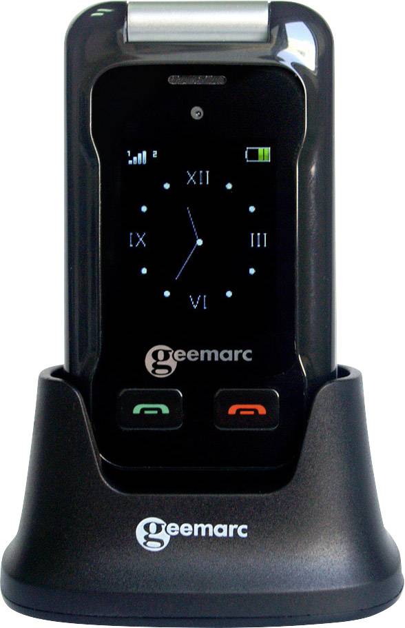 Geemarc CL8500 Téléphone portable à clapet pour séniors Touche SOS, avec station de charge anthracite, argent-3