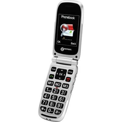 Geemarc CL8510 Téléphone portable à clapet pour séniors Touche SOS, avec station de charge anthracite, argent-0