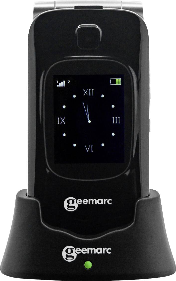 Geemarc CL8510 Téléphone portable à clapet pour séniors Touche SOS, avec station de charge anthracite, argent-1