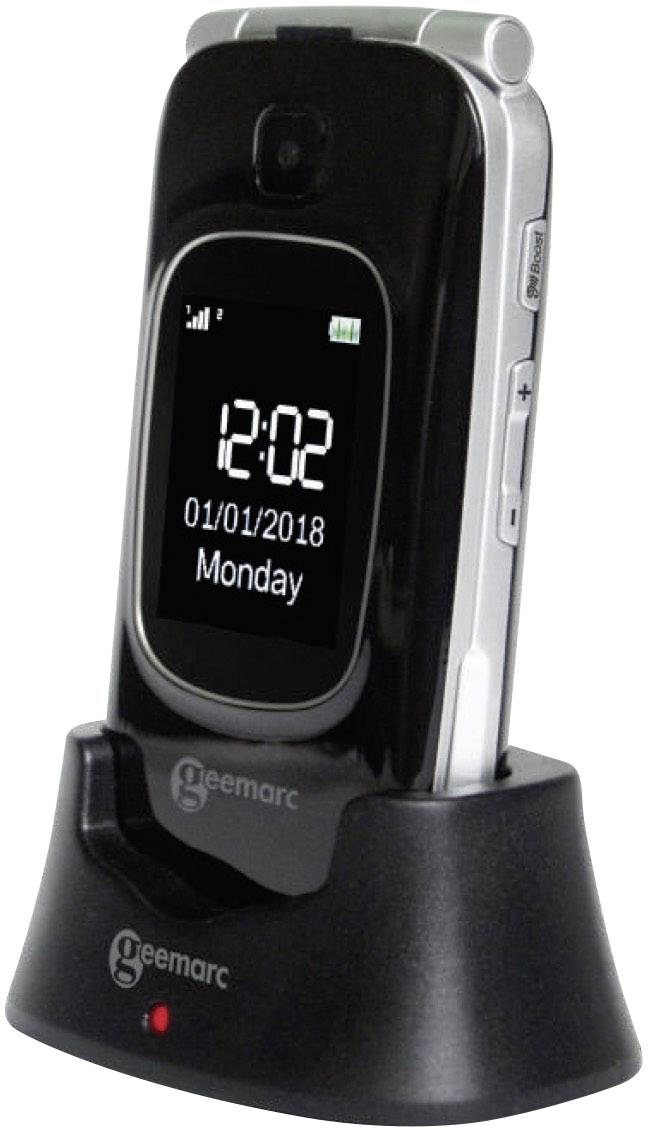Geemarc CL8510 Téléphone portable à clapet pour séniors Touche SOS, avec station de charge anthracite, argent-8
