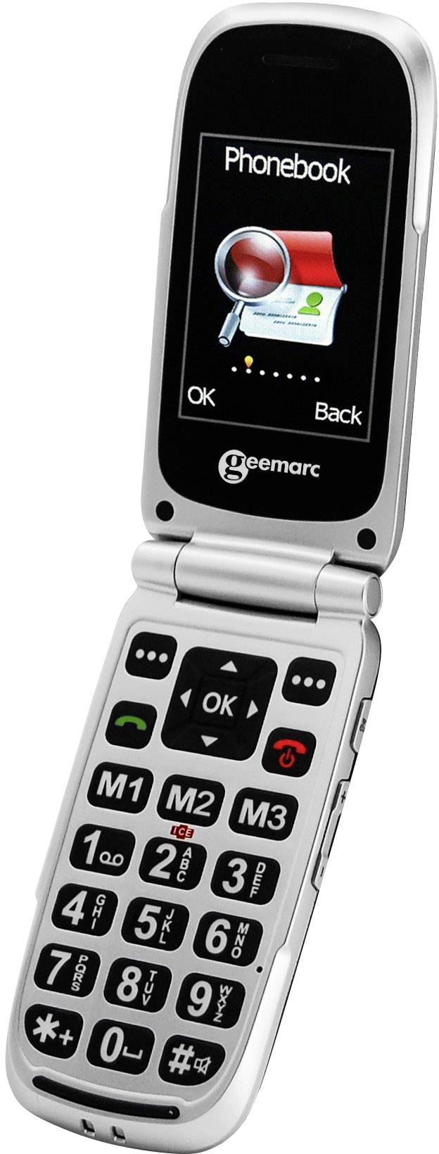 Geemarc CL8510 Téléphone portable à clapet pour séniors Touche SOS, avec station de charge anthracite, argent-12