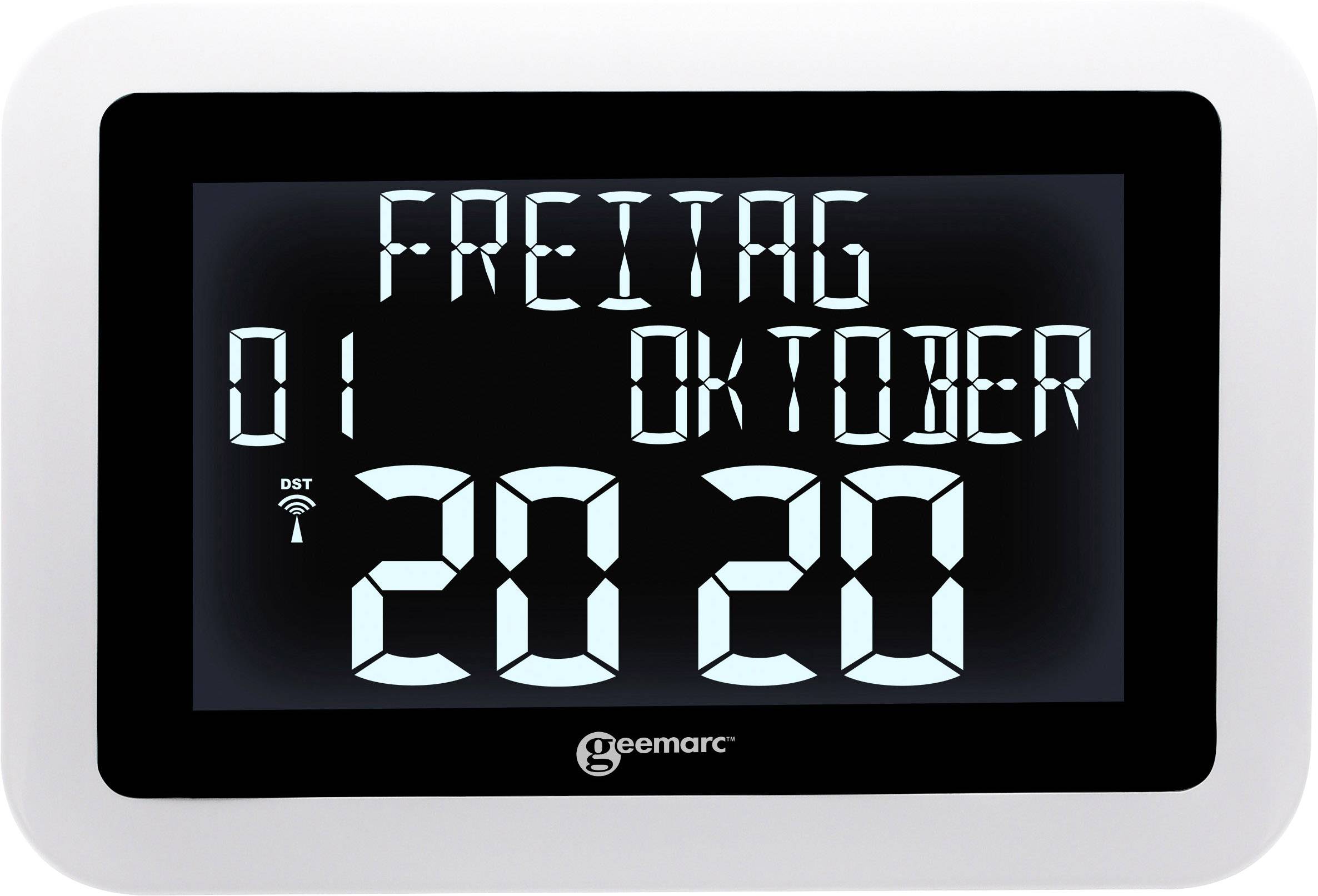 Horloge numérique affichant 'Vendredi, 01 octobre, 20:20', avec la date en lettres rétro-stylisées.