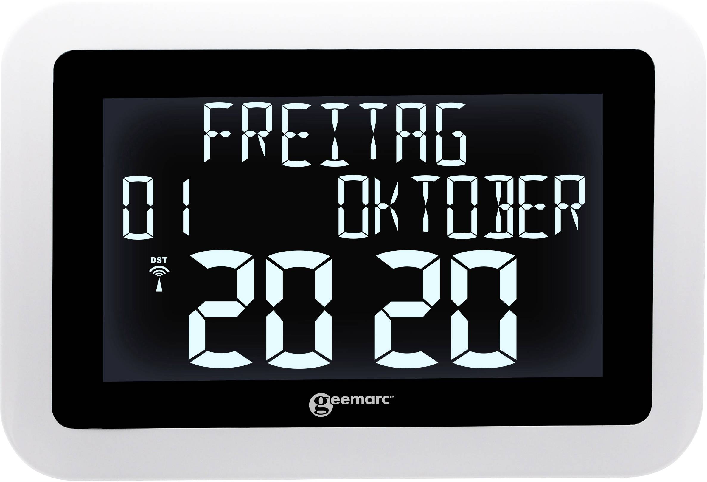 Affichage numérique de l'heure indiquant 'Vendredi, 01 Octobre' et l'heure '20:20'.