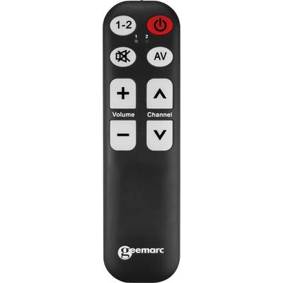 Une télécommande simple avec des touches pour le volume, le changement de chaîne, la mise en marche et hors tension, la sourdine et la sélection de l'entrée.