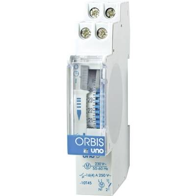 Horloge électronique programmable Orbis, modèle 'Uno', pour 230V, 50-60Hz. Affiche les réglages en heures pour le contrôle temporel.
