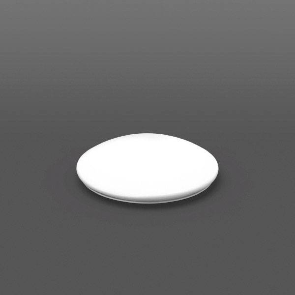 Une seule boule blanche repose sur un fond gris, représentée de manière minimaliste et sobre.
