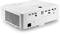 Projecteur blanc avec différentes options de connexion à l'arrière, comprenant des ports HDMI, VGA et audio.