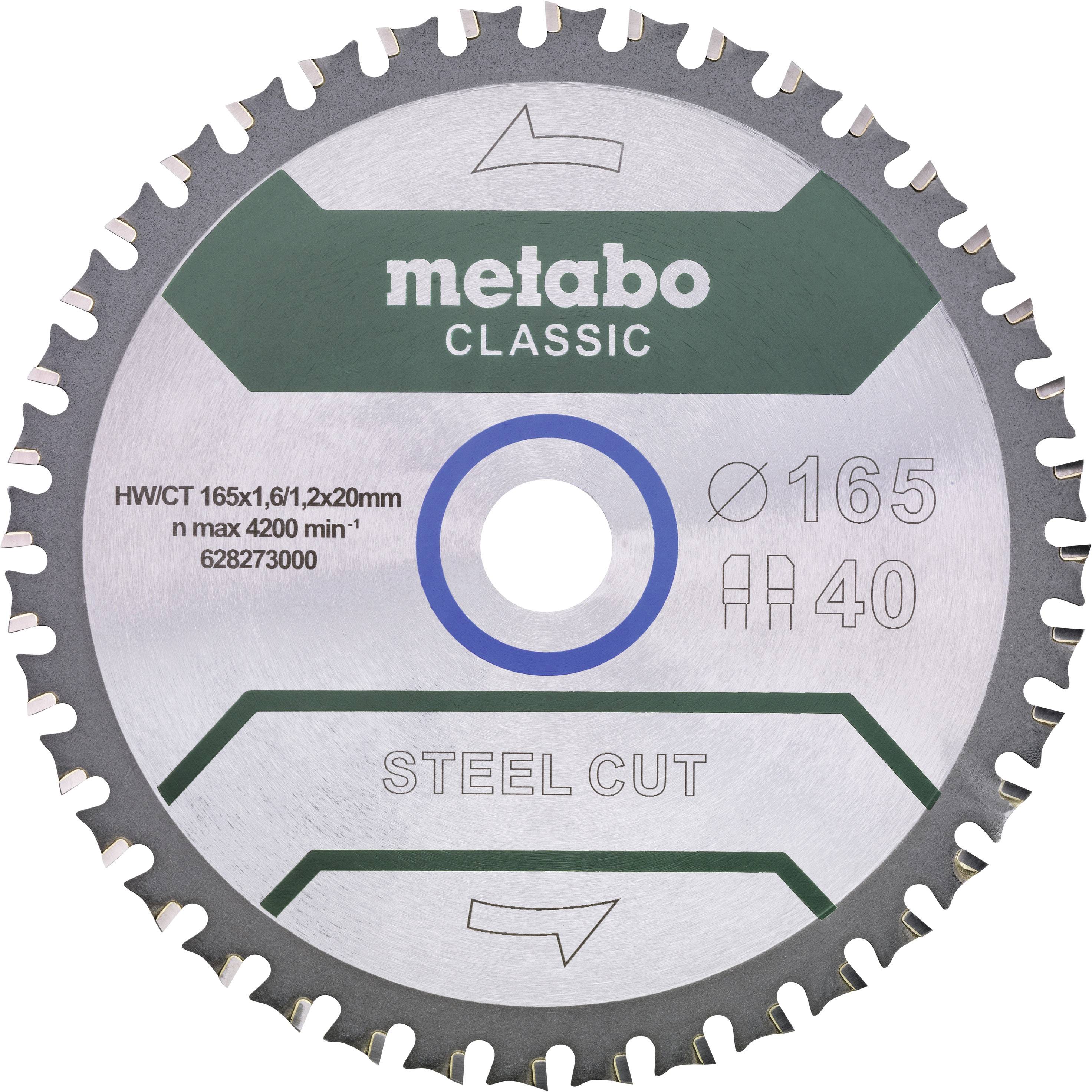 Metabo steel cut/sandwich panel - classic 628273000 Lame de scie circulaire 165 x 20 x 1.6 mm Nombre de dents: 40 1 pc(s