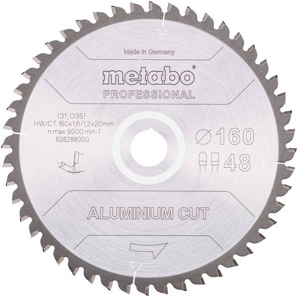 Metabo ALUMINIUM CUT PROFESSIONAL 628288000 Lame de scie circulaire 160 x 20 x 1.2 mm Nombre de dents: 48 1 pc(s)