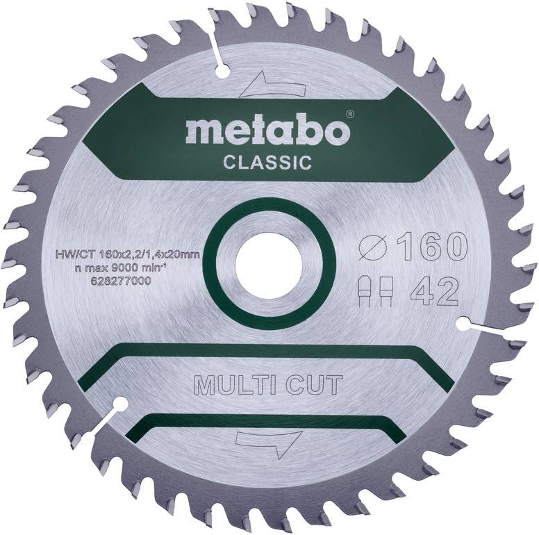 Metabo MULTI CUT CLASSIC 628277000 Lame de scie circulaire 160 x 20 x 1.4 mm Nombre de dents: 42 1 pc(s)