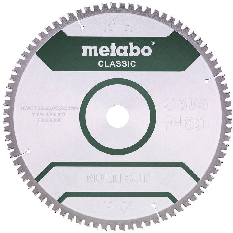 Metabo MULTI CUT CLASSIC 628286000 Lame de scie circulaire 305 x 30 x 2.2 mm Nombre de dents: 80 1 pc(s)