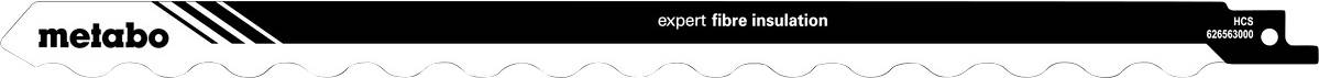Logo noir Metabo sur une bande blanc et noir avec le texte « expert fibre insulation » et une petite étiquette verte dans le coin droit.