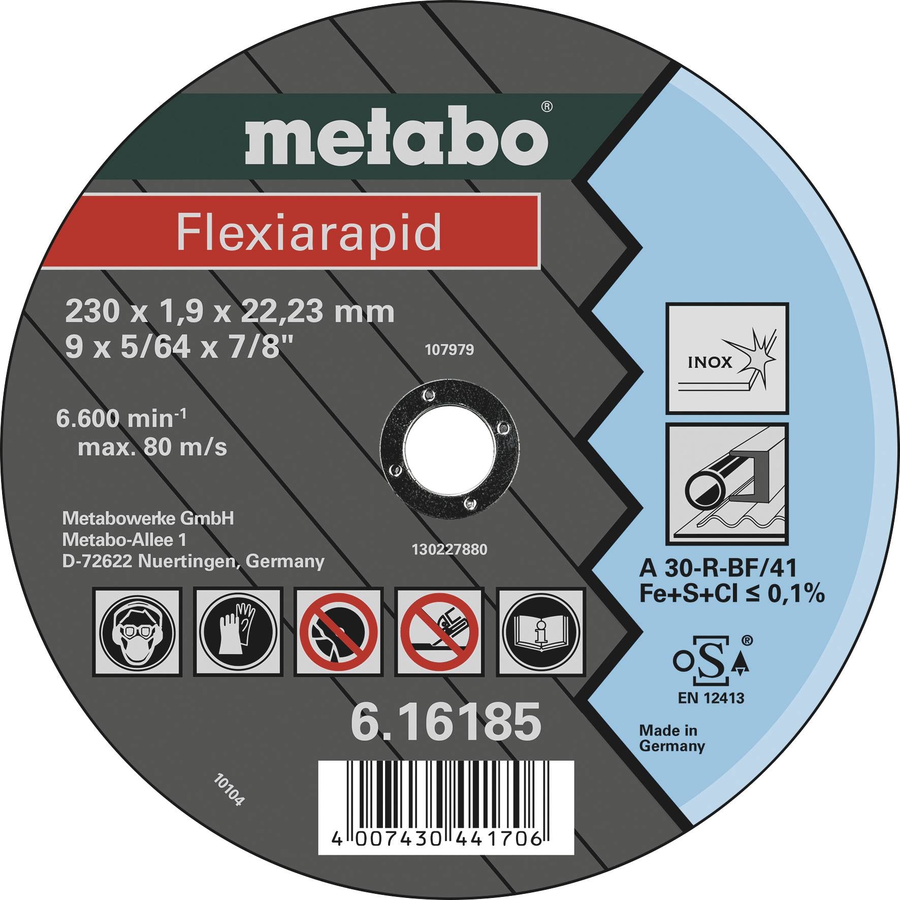Metabo Flexiarapid 616185000 Disque à tronçonner 230 mm 25 pc(s) métal