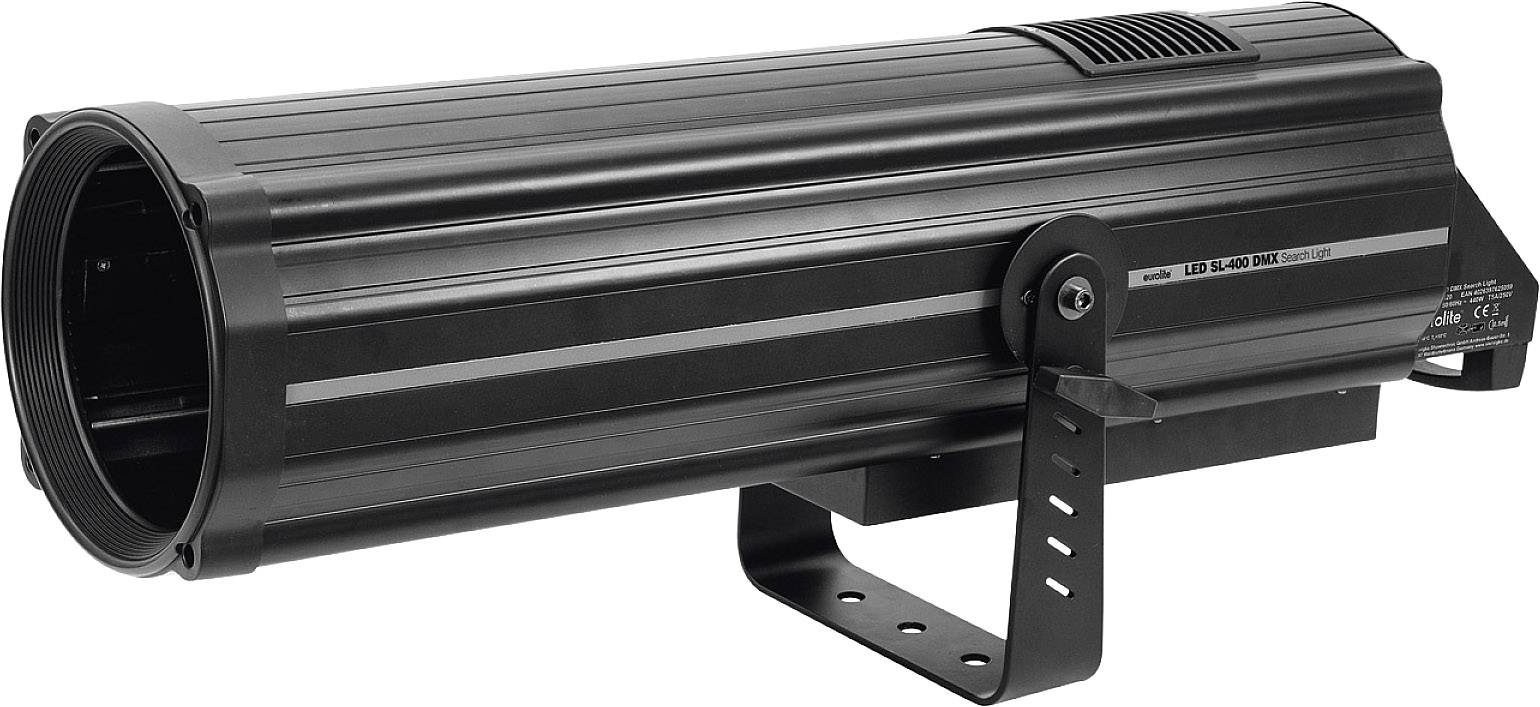 Projecteur noir à longue portée avec support de fixation. Convient pour les effets de scène ou les applications d'éclairage.