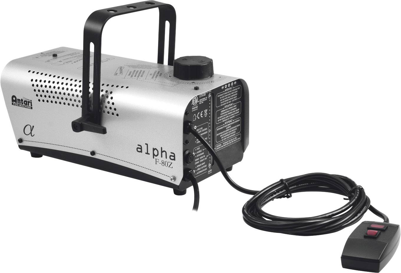 Machine à fumée avec poignée et interrupteur, modèle Alpha F-80Z, câblée. Adaptée aux effets scéniques et lumineux.