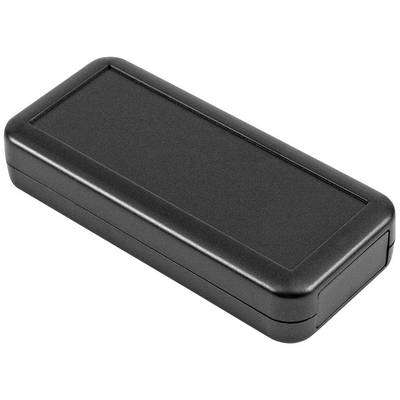 Un étui rectangulaire noir en plastique, probablement destiné à ranger de petits objets ou des outils, sur un fond blanc.